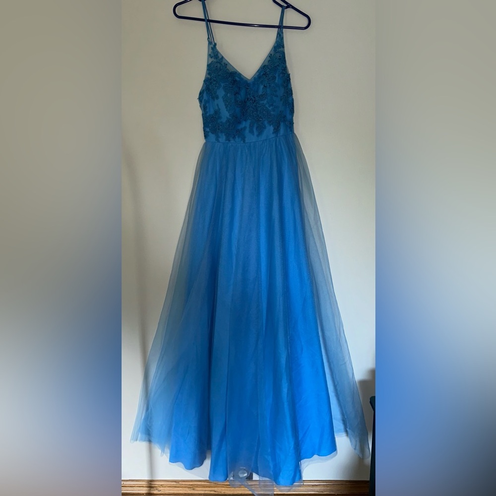 NWT Azazie Bridesmaids Maxi Dress Dariela Blue Jay Corset Back Women Sz Small A4 - Picture 2 of 11